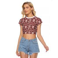 Hibiscus Bloom Island Tribal Waves Raglan Cropped T Shirt Red Polynesian Pattern LT01 Female Red - Polynesian Pride