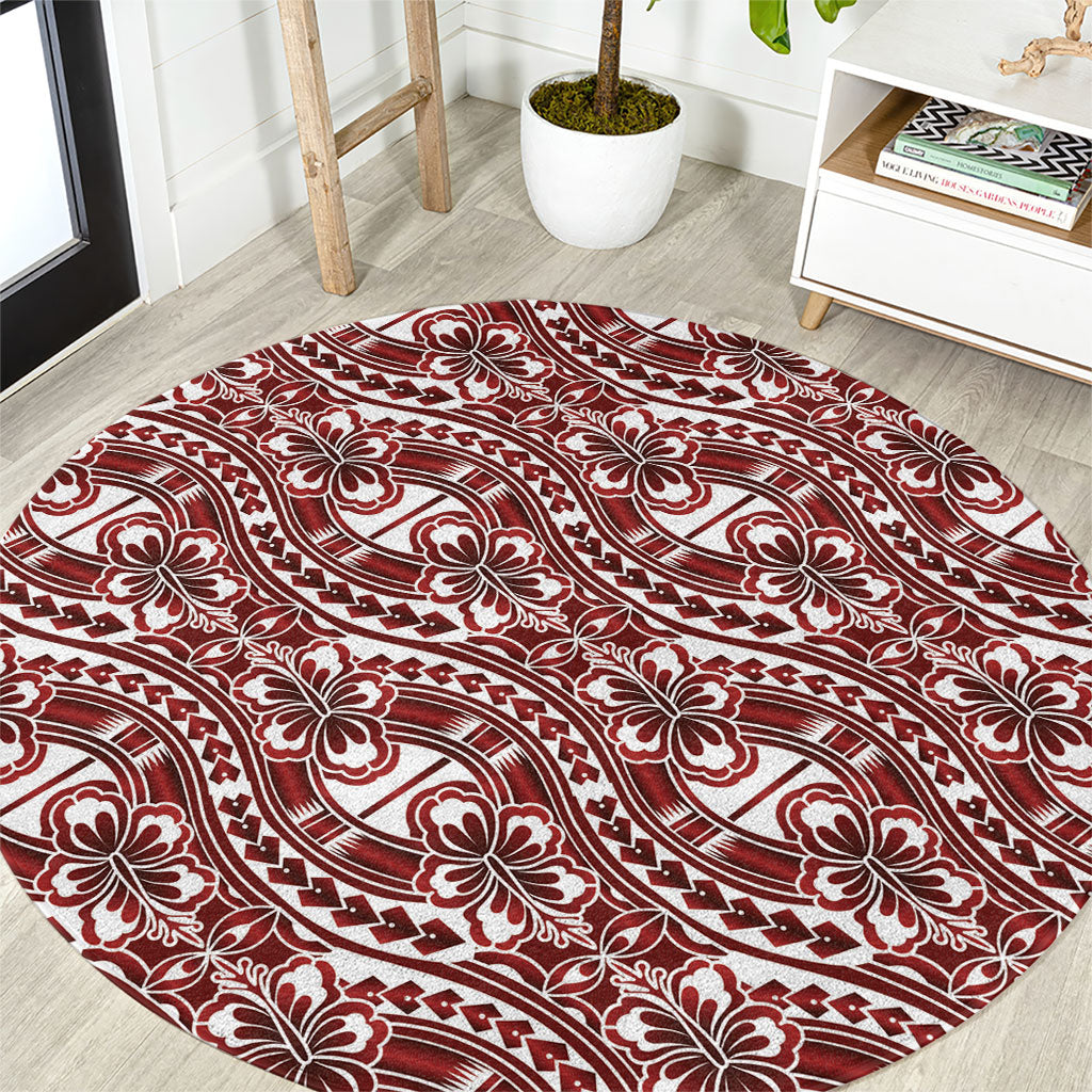 Hibiscus Bloom Island Tribal Waves Round Carpet Red Polynesian Pattern LT01 Red - Polynesian Pride