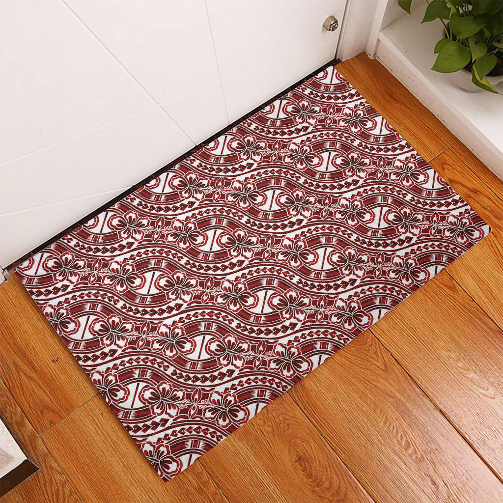 Hibiscus Bloom Island Tribal Waves Rubber Doormat Red Polynesian Pattern LT01 - Polynesian Pride