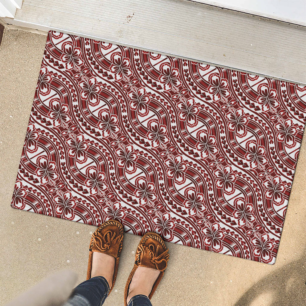 Hibiscus Bloom Island Tribal Waves Rubber Doormat Red Polynesian Pattern LT01 - Polynesian Pride