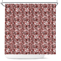 Hibiscus Bloom Island Tribal Waves Shower Curtain Red Polynesian Pattern LT01 Red - Polynesian Pride