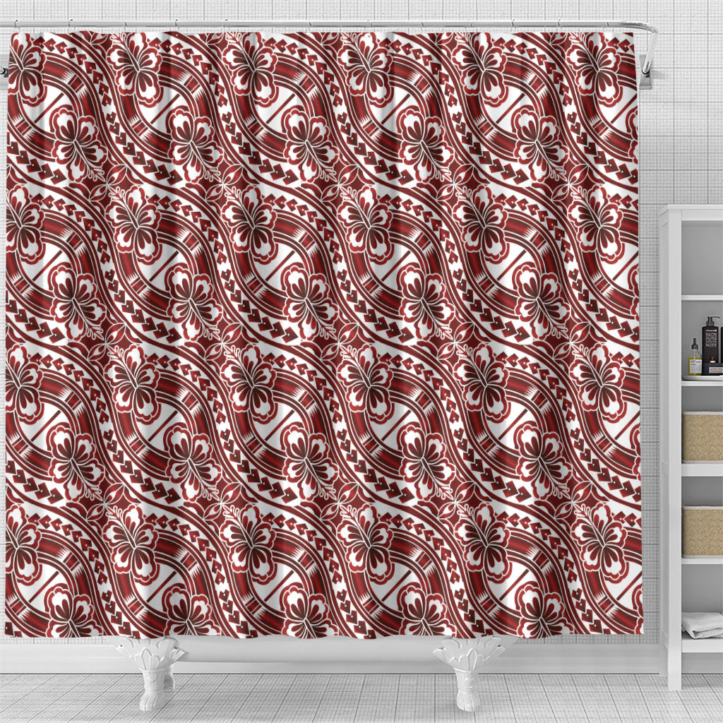 Hibiscus Bloom Island Tribal Waves Shower Curtain Red Polynesian Pattern LT01 - Polynesian Pride