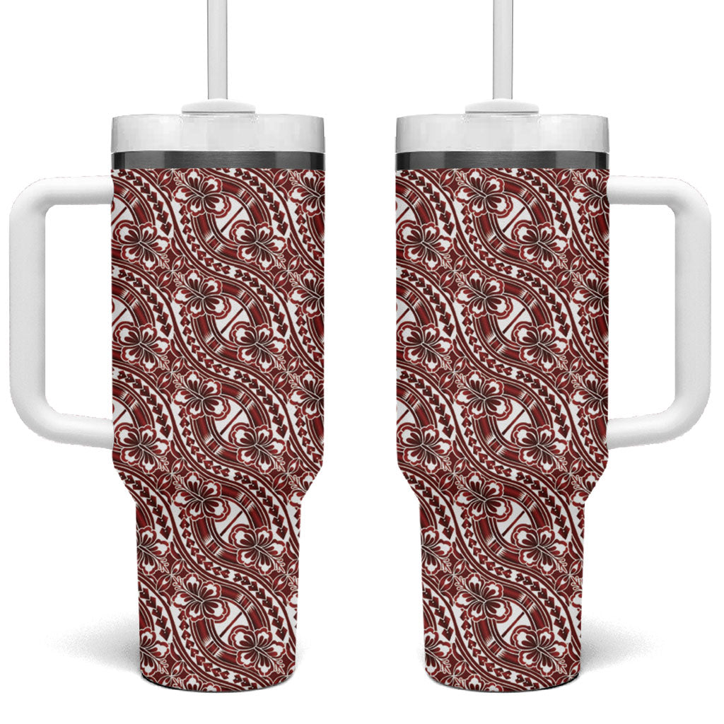 Hibiscus Bloom Island Tribal Waves Tumbler With Handle Red Polynesian Pattern LT01 One Size: 40 oz Red - Polynesian Pride