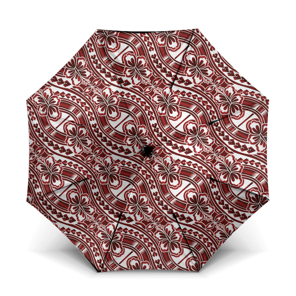 Hibiscus Bloom Island Tribal Waves Umbrella Red Polynesian Pattern LT01 One Size Folded 11.42 inch Opened Diameter 37.4 inch Red - Polynesian Pride
