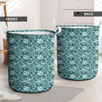 Hibiscus Bloom Island Tribal Waves Laundry Basket Teal Polynesian Pattern LT01 - Polynesian Pride
