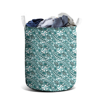 Hibiscus Bloom Island Tribal Waves Laundry Basket Teal Polynesian Pattern LT01 - Polynesian Pride