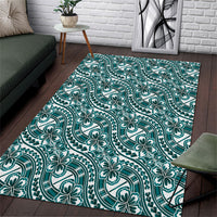 Hibiscus Bloom Island Tribal Waves Area Rug Teal Polynesian Pattern LT01 Teal - Polynesian Pride