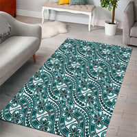 Hibiscus Bloom Island Tribal Waves Area Rug Teal Polynesian Pattern LT01 - Polynesian Pride