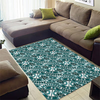 Hibiscus Bloom Island Tribal Waves Area Rug Teal Polynesian Pattern LT01 - Polynesian Pride