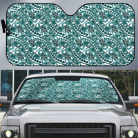 Hibiscus Bloom Island Tribal Waves Auto Sun Shade Teal Polynesian Pattern LT01 Teal - Polynesian Pride