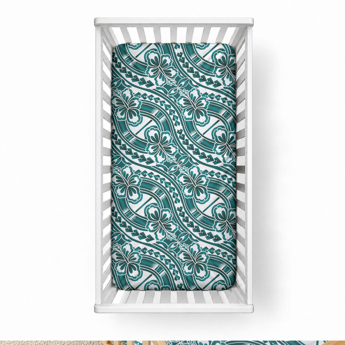 Hibiscus Bloom Island Tribal Waves Baby Bed Cover Teal Polynesian Pattern LT01 28 × 52 in Teal - Polynesian Pride