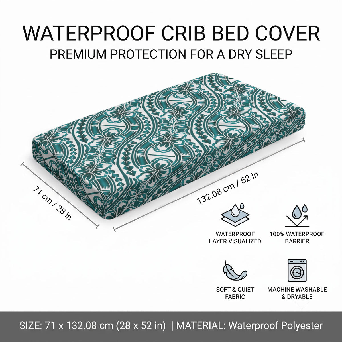 Hibiscus Bloom Island Tribal Waves Baby Bed Cover Teal Polynesian Pattern LT01 - Polynesian Pride