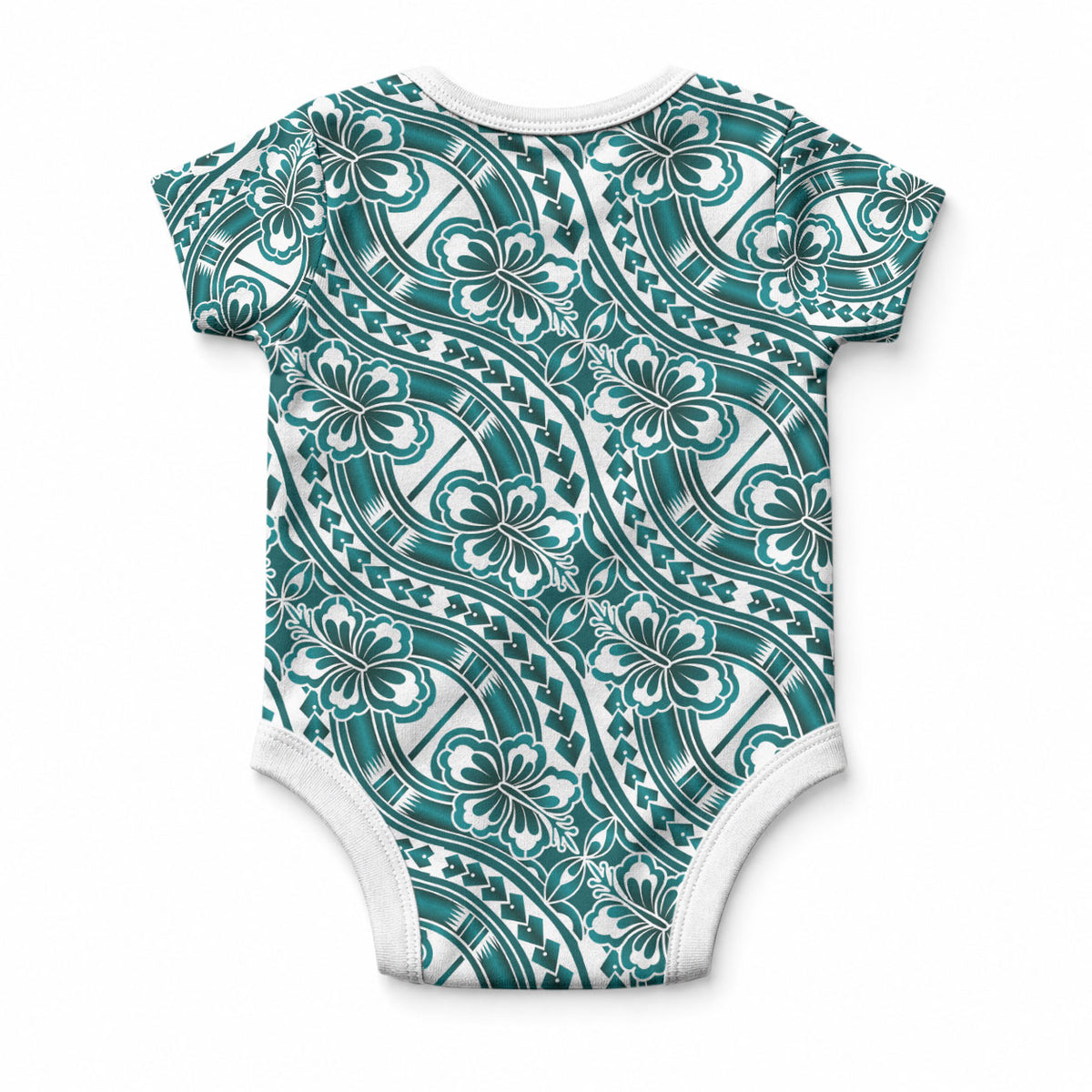 Hibiscus Bloom Island Tribal Waves Baby Onesie Teal Polynesian Pattern LT01 - Polynesian Pride