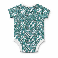 Hibiscus Bloom Island Tribal Waves Baby Onesie Teal Polynesian Pattern LT01 - Polynesian Pride