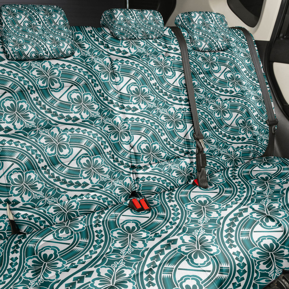 Hibiscus Bloom Island Tribal Waves Back Car Seat Cover Teal Polynesian Pattern LT01 - Polynesian Pride