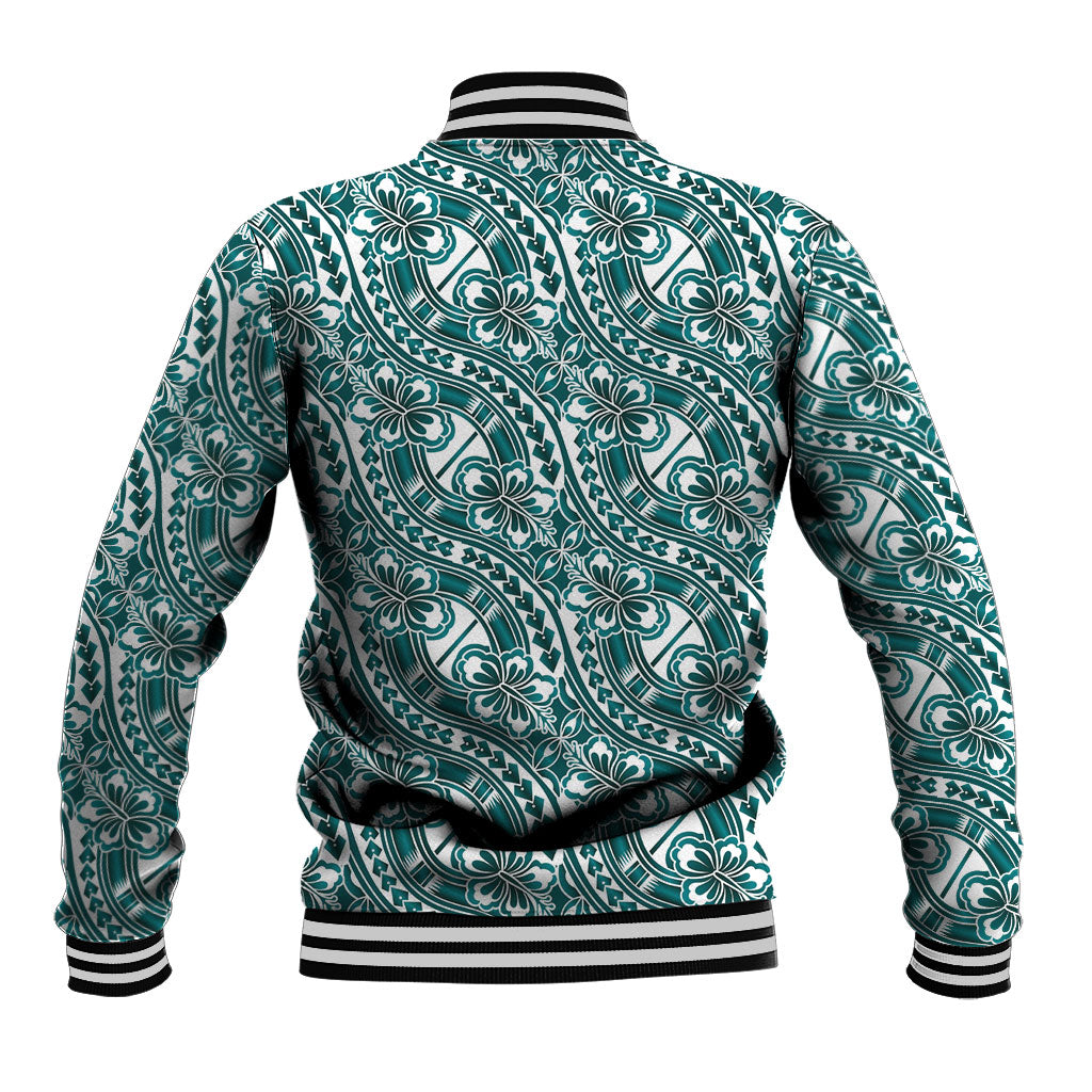 Hibiscus Bloom Island Tribal Waves Baseball Jacket Teal Polynesian Pattern LT01 - Polynesian Pride