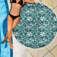 Hibiscus Bloom Island Tribal Waves Beach Blanket Teal Polynesian Pattern LT01 - Polynesian Pride