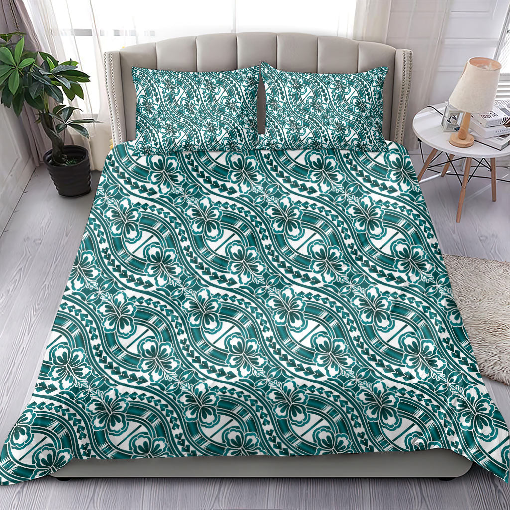 Hibiscus Bloom Island Tribal Waves Bedding Set Teal Polynesian Pattern LT01 - Polynesian Pride