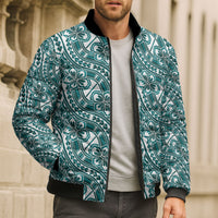 Hibiscus Bloom Island Tribal Waves Bomber Puffer Jacket Teal Polynesian Pattern LT01 - Polynesian Pride