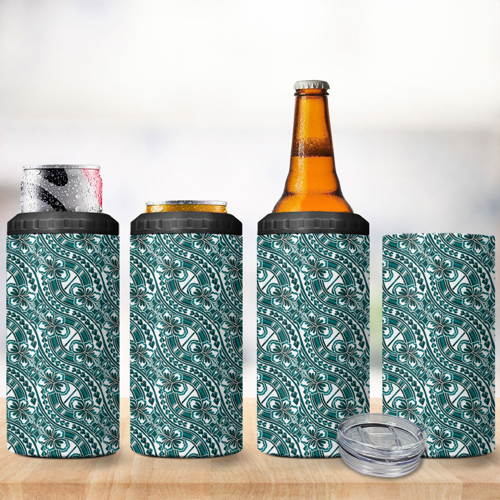 Hibiscus Bloom Island Tribal Waves 4 in 1 Can Cooler Tumbler Teal Polynesian Pattern LT01 - Polynesian Pride