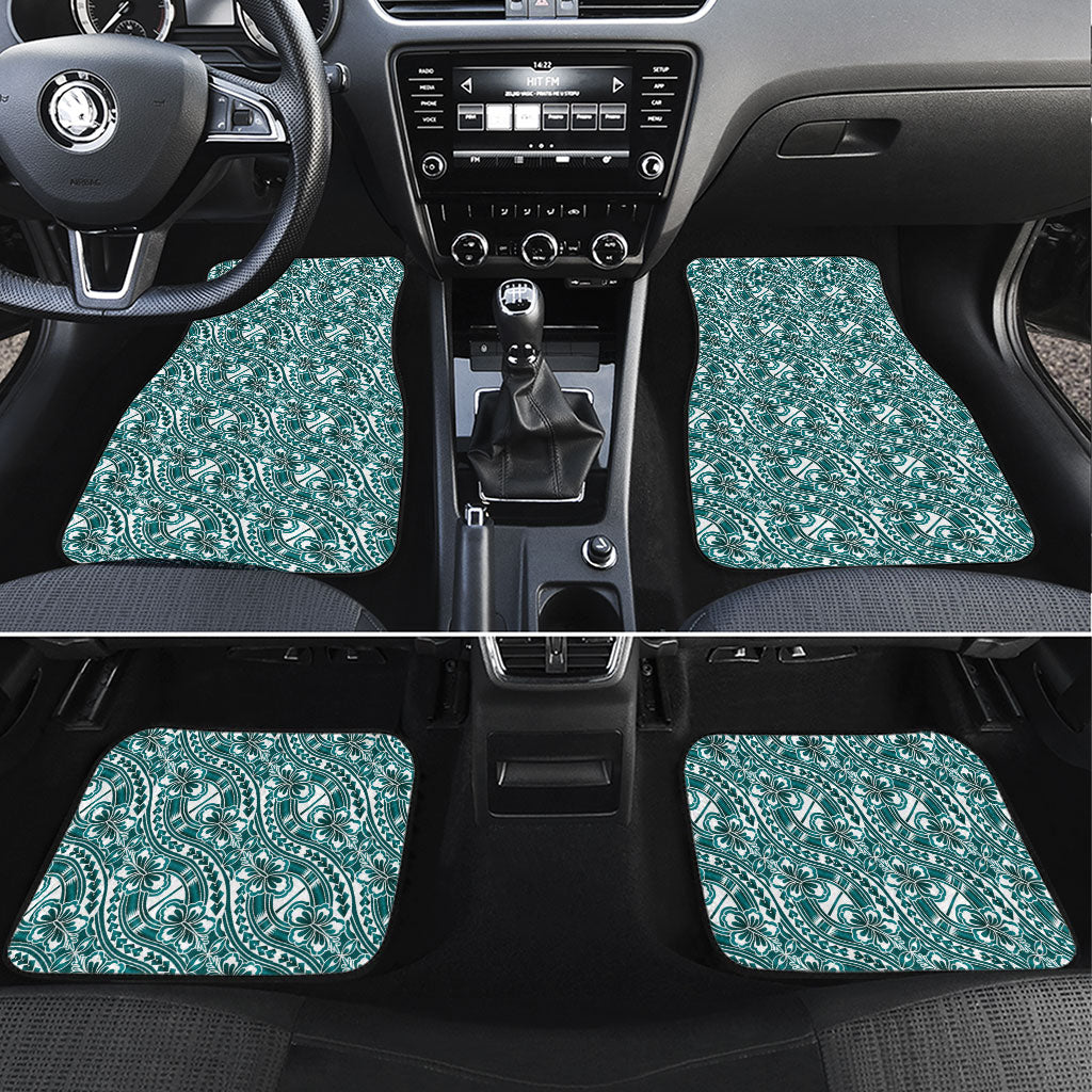 Hibiscus Bloom Island Tribal Waves Car Mats Teal Polynesian Pattern LT01 Set 4pcs Teal - Polynesian Pride