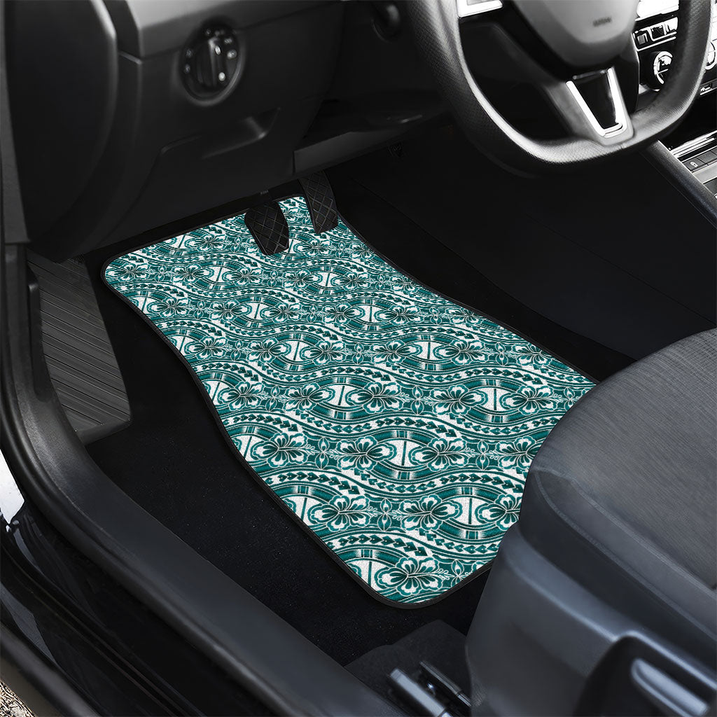 Hibiscus Bloom Island Tribal Waves Car Mats Teal Polynesian Pattern LT01 - Polynesian Pride
