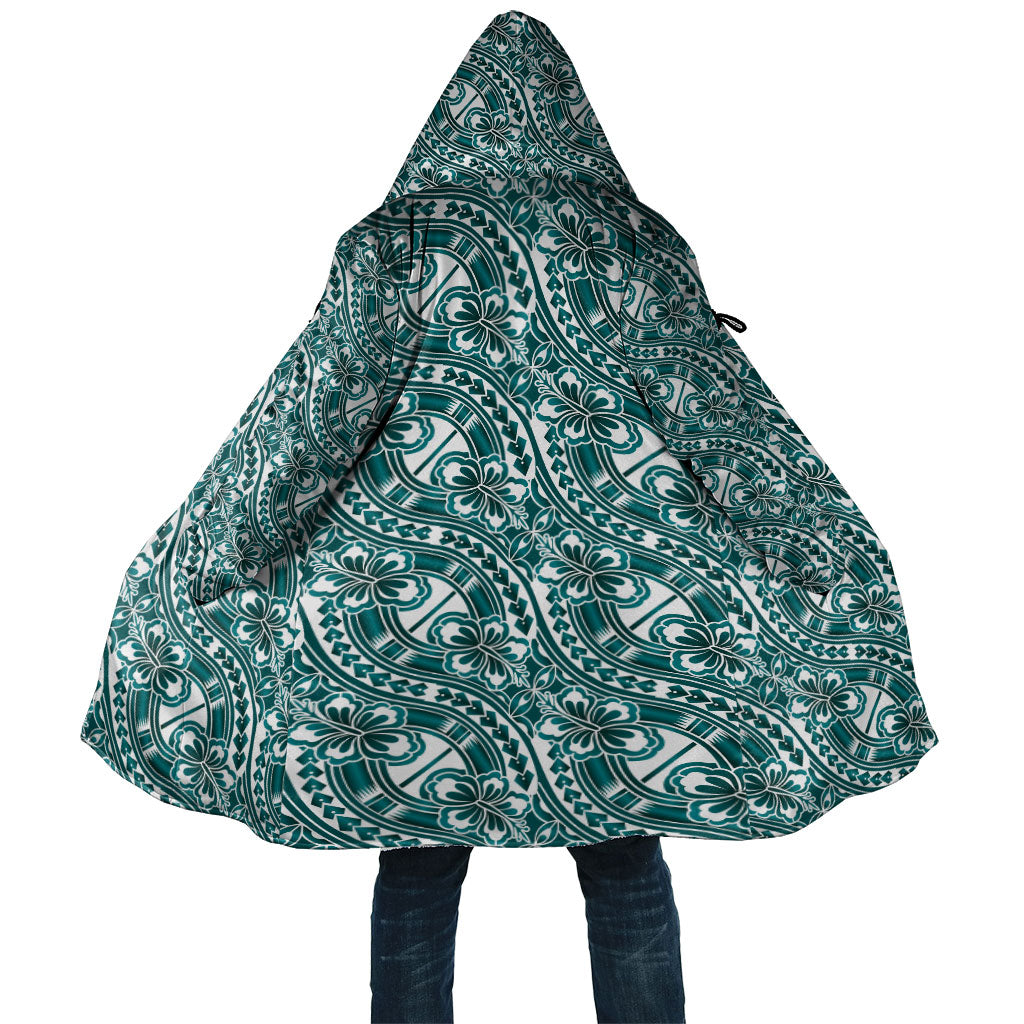Hibiscus Bloom Island Tribal Waves Cloak Teal Polynesian Pattern LT01 Unisex Teal - Polynesian Pride
