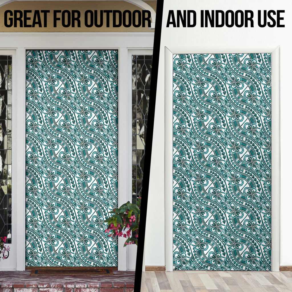 Hibiscus Bloom Island Tribal Waves Door Cover Teal Polynesian Pattern LT01 - Polynesian Pride