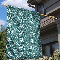 Hibiscus Bloom Island Tribal Waves Garden Flag Teal Polynesian Pattern LT01 - Polynesian Pride