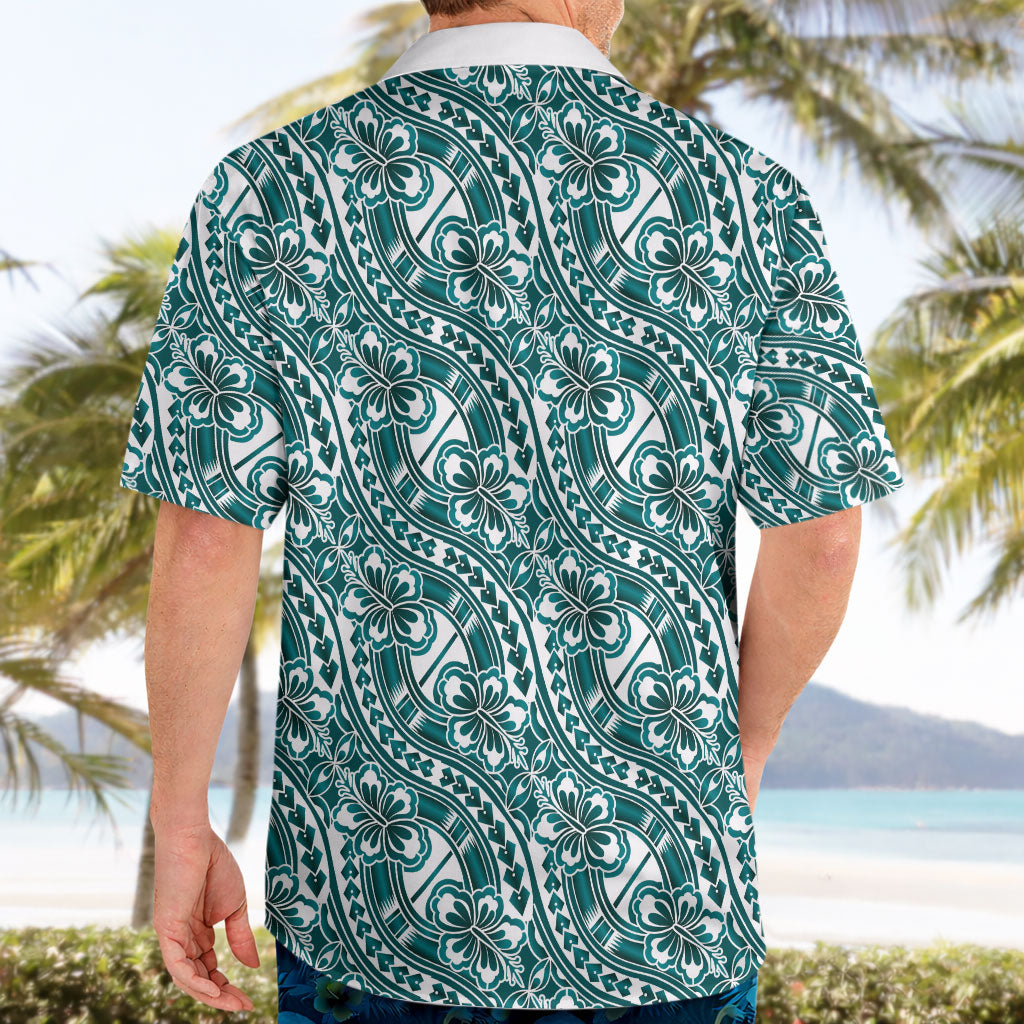 Hibiscus Bloom Island Tribal Waves Hawaiian Shirt Teal Polynesian Pattern LT01 - Polynesian Pride