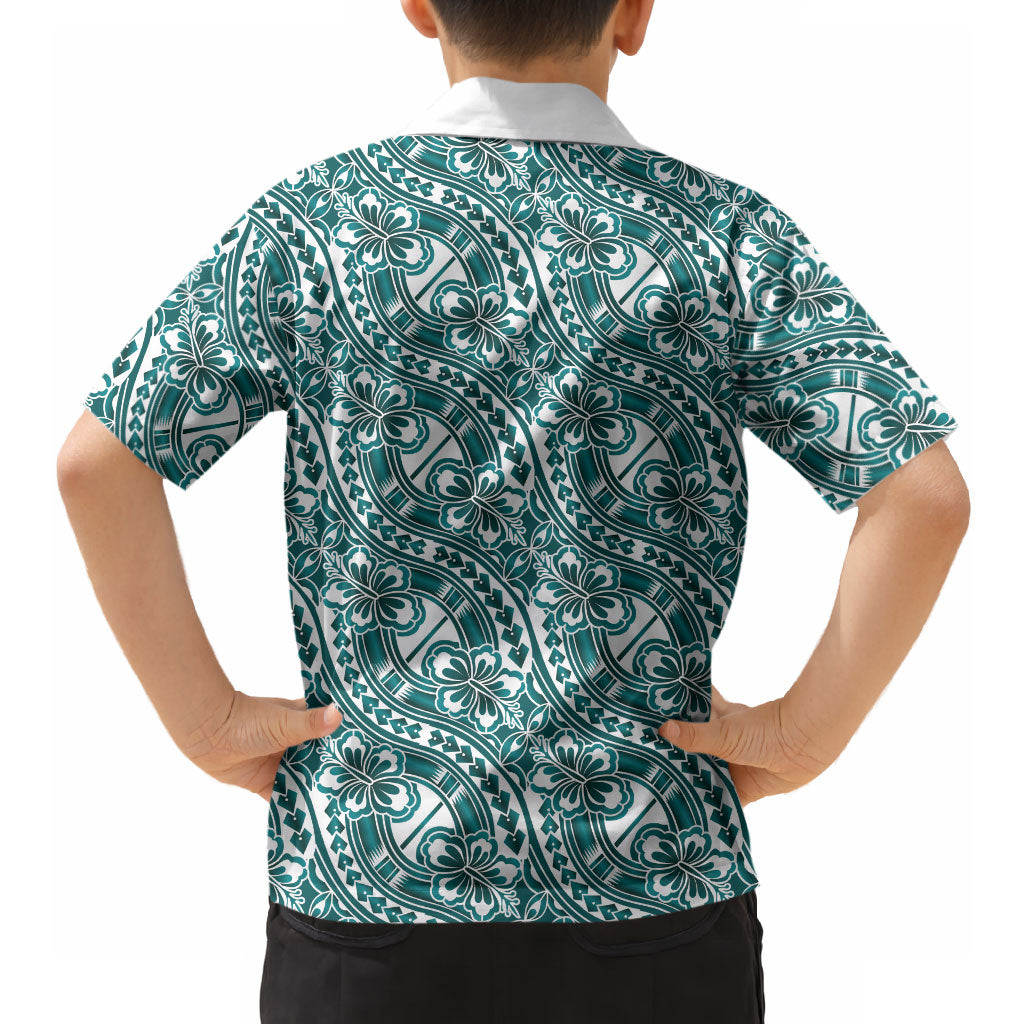 Hibiscus Bloom Island Tribal Waves Hawaiian Shirt Teal Polynesian Pattern LT01 - Polynesian Pride