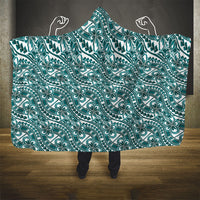 Hibiscus Bloom Island Tribal Waves Hooded Blanket Teal Polynesian Pattern LT01 - Polynesian Pride
