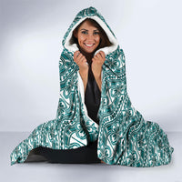 Hibiscus Bloom Island Tribal Waves Hooded Blanket Teal Polynesian Pattern LT01 - Polynesian Pride