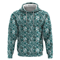 Hibiscus Bloom Island Tribal Waves Hoodie Teal Polynesian Pattern LT01 Pullover Hoodie Teal - Polynesian Pride