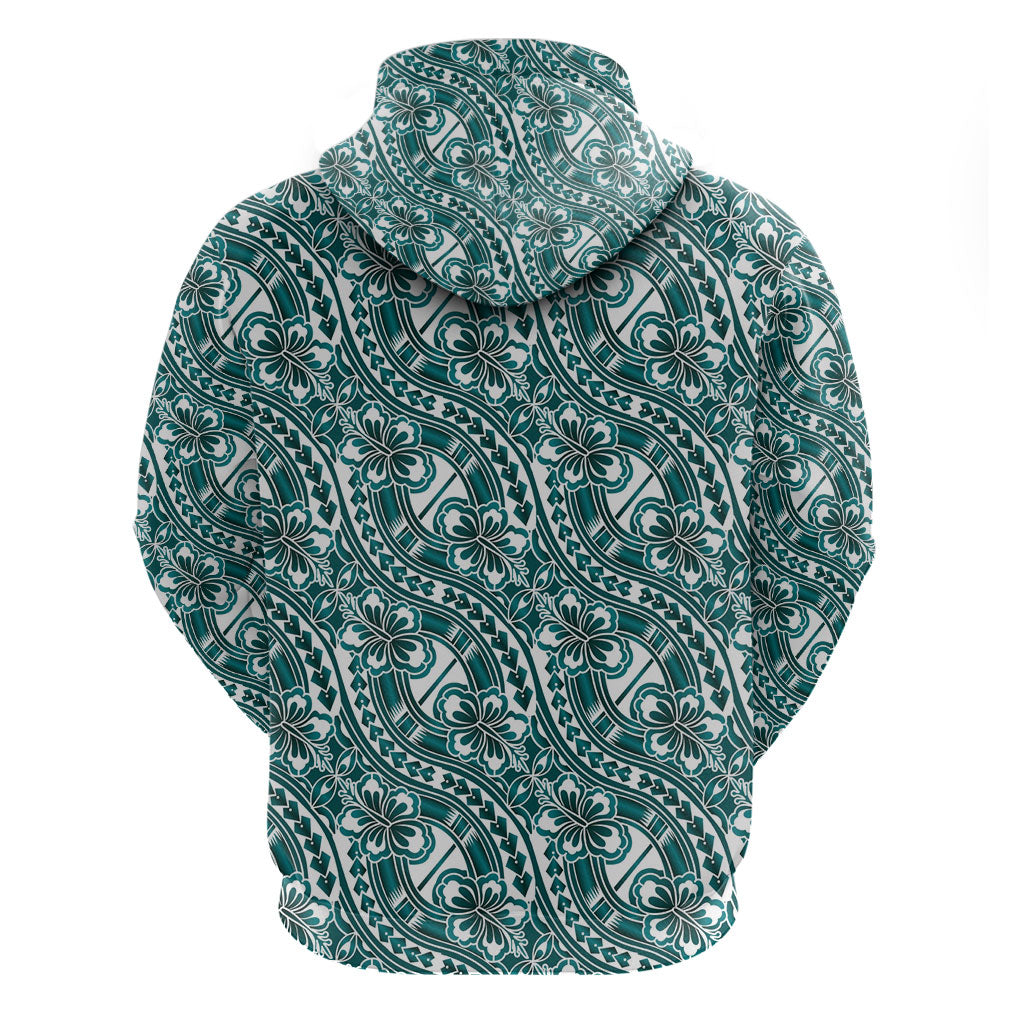 Hibiscus Bloom Island Tribal Waves Hoodie Teal Polynesian Pattern LT01 - Polynesian Pride