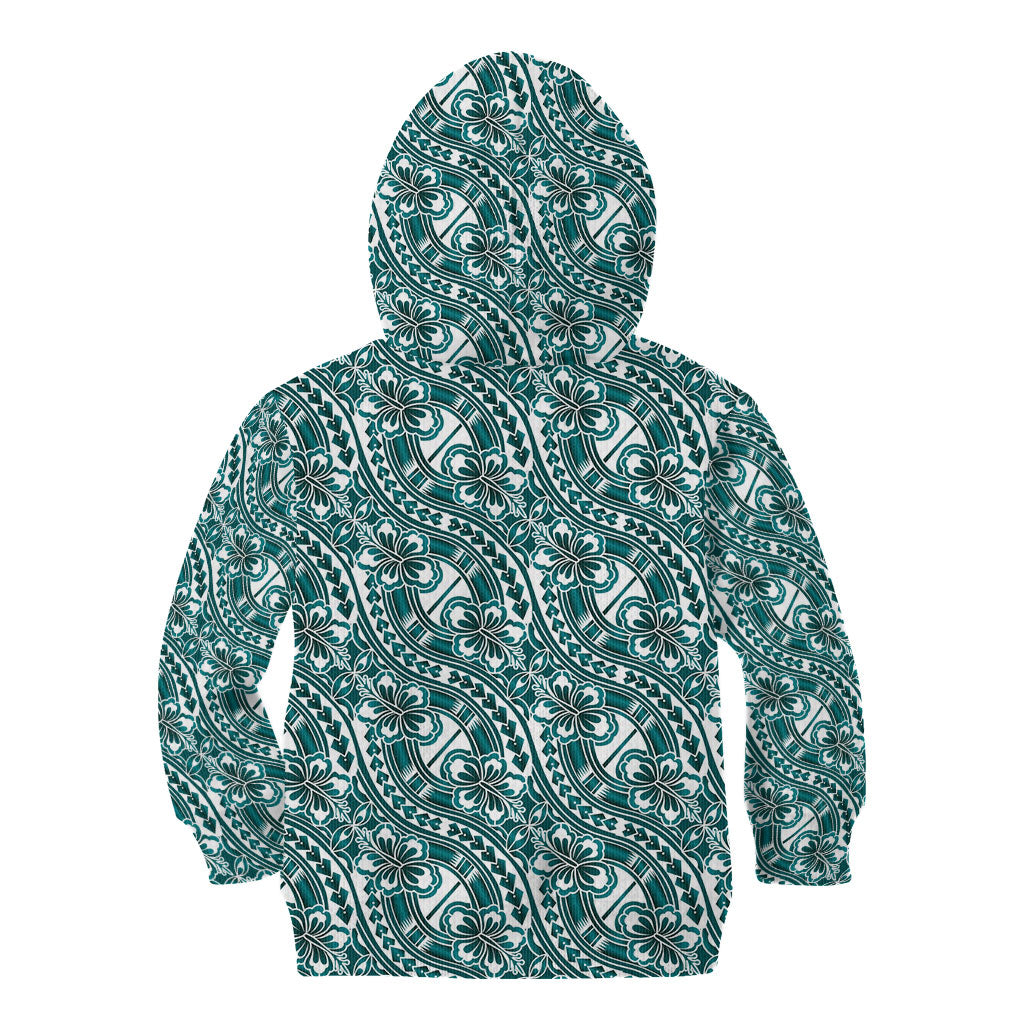 Hibiscus Bloom Island Tribal Waves Kid Hoodie Teal Polynesian Pattern LT01 - Polynesian Pride