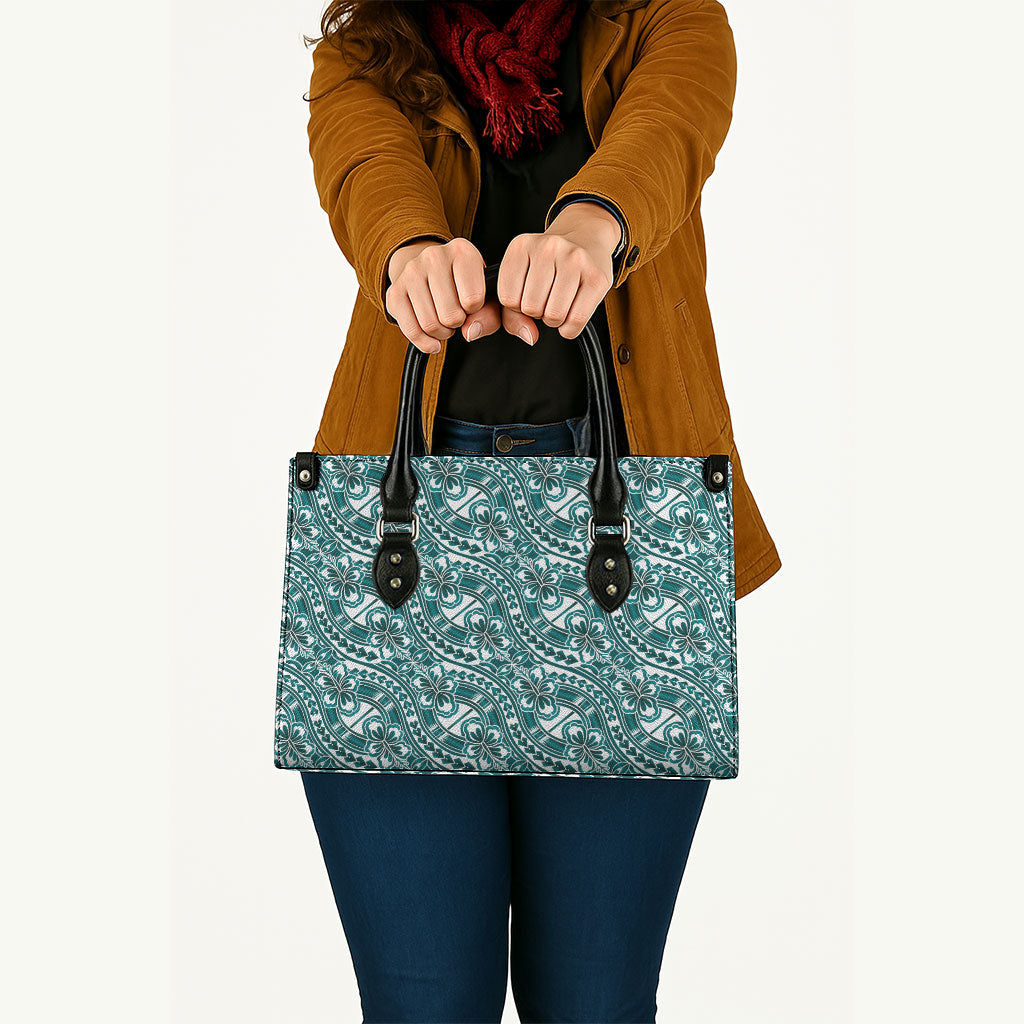 Hibiscus Bloom Island Tribal Waves Leather Bag Teal Polynesian Pattern LT01 - Polynesian Pride