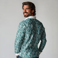 Hibiscus Bloom Island Tribal Waves Long Sleeve Polo Shirt Teal Polynesian Pattern LT01 - Polynesian Pride
