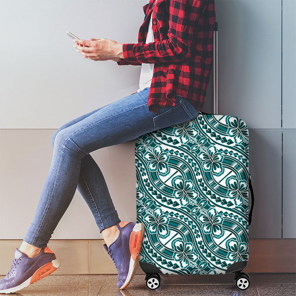 Hibiscus Bloom Island Tribal Waves Luggage Cover Teal Polynesian Pattern LT01 - Polynesian Pride