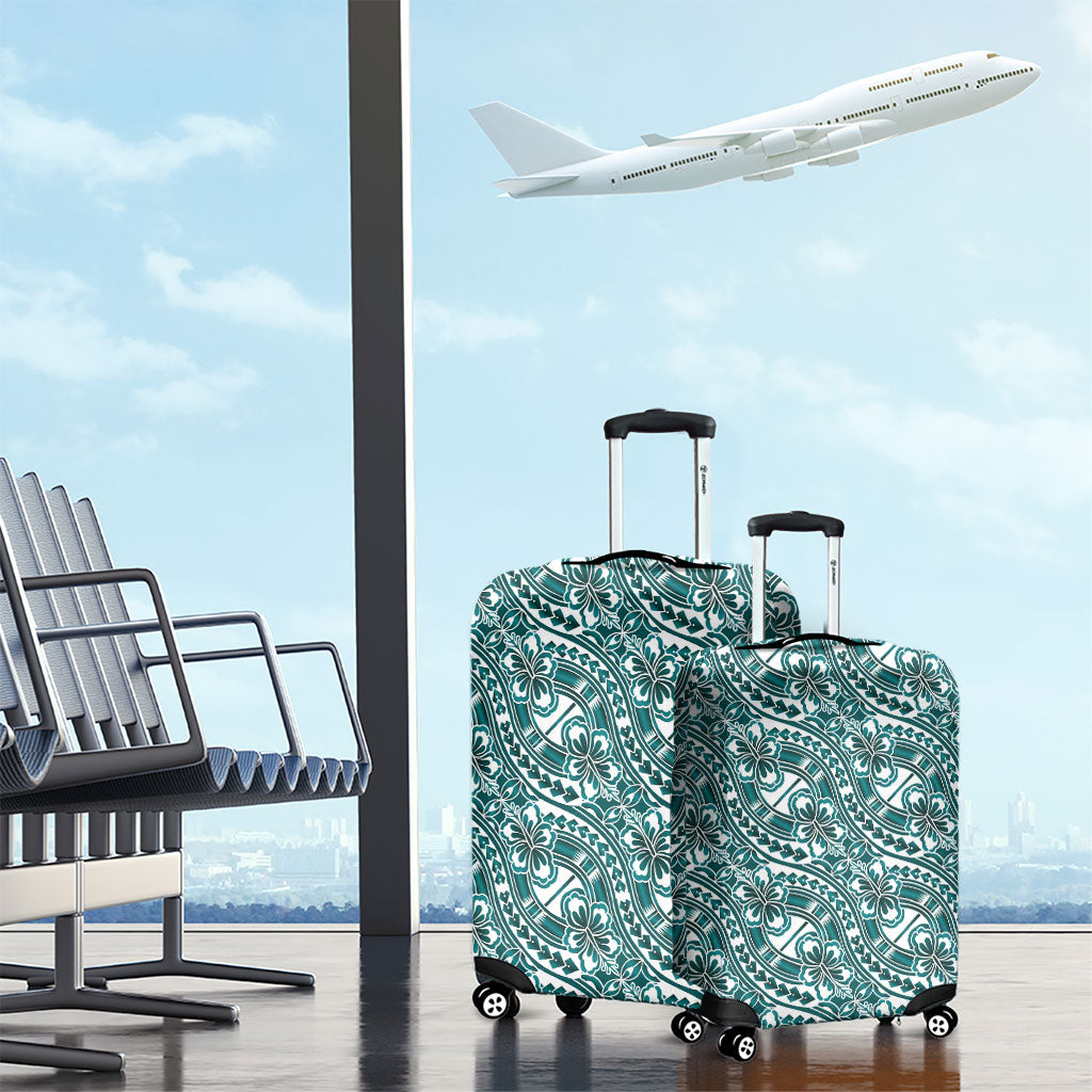 Hibiscus Bloom Island Tribal Waves Luggage Cover Teal Polynesian Pattern LT01 - Polynesian Pride