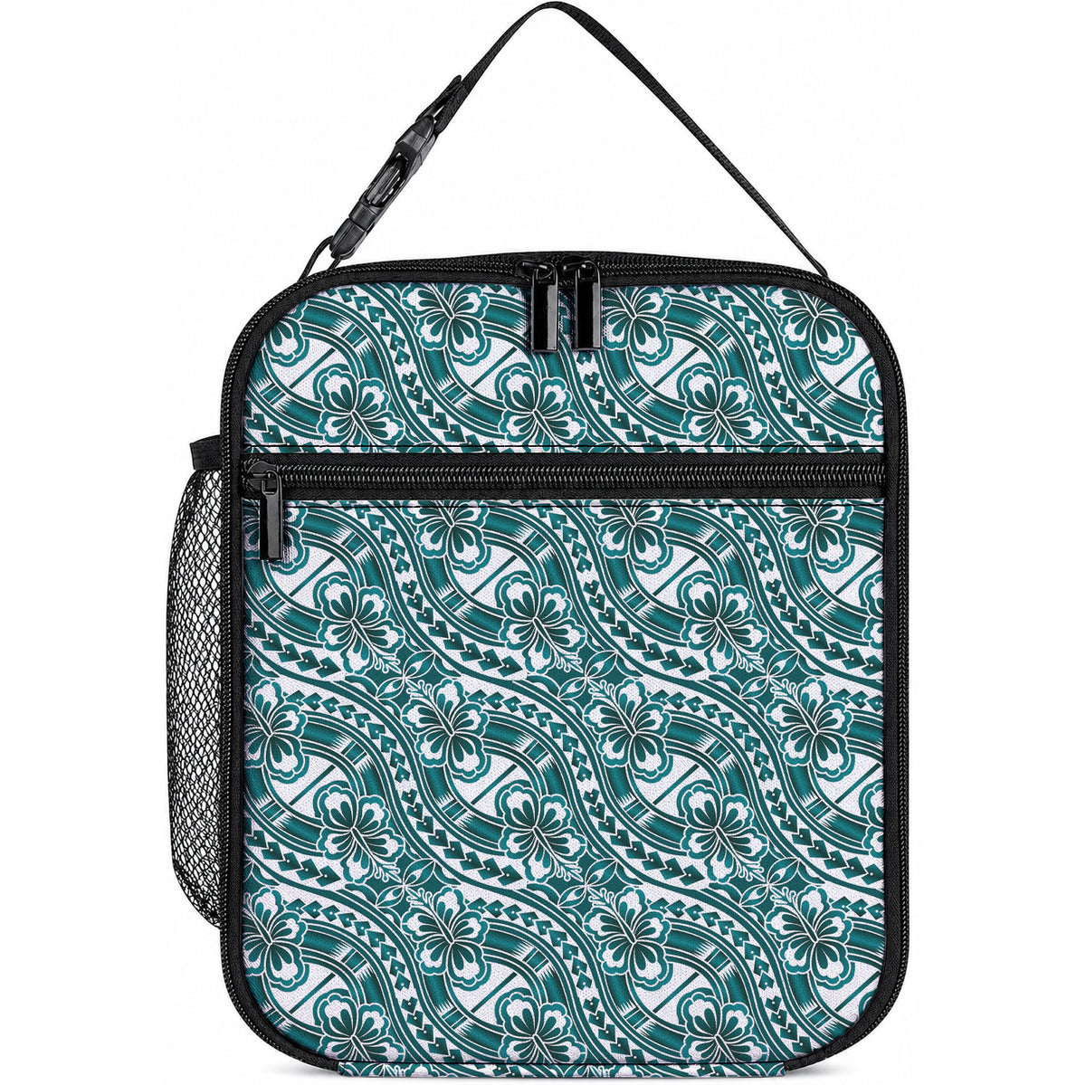 Hibiscus Bloom Island Tribal Waves Lunch Bag Teal Polynesian Pattern LT01 10.2 × 8.3 × 4.3 inch Teal - Polynesian Pride