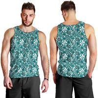 Hibiscus Bloom Island Tribal Waves Men Tank Top Teal Polynesian Pattern LT01 - Polynesian Pride