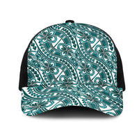 Hibiscus Bloom Island Tribal Waves Mesh Trucker Cap Teal Polynesian Pattern LT01 One Size Black Teal - Polynesian Pride