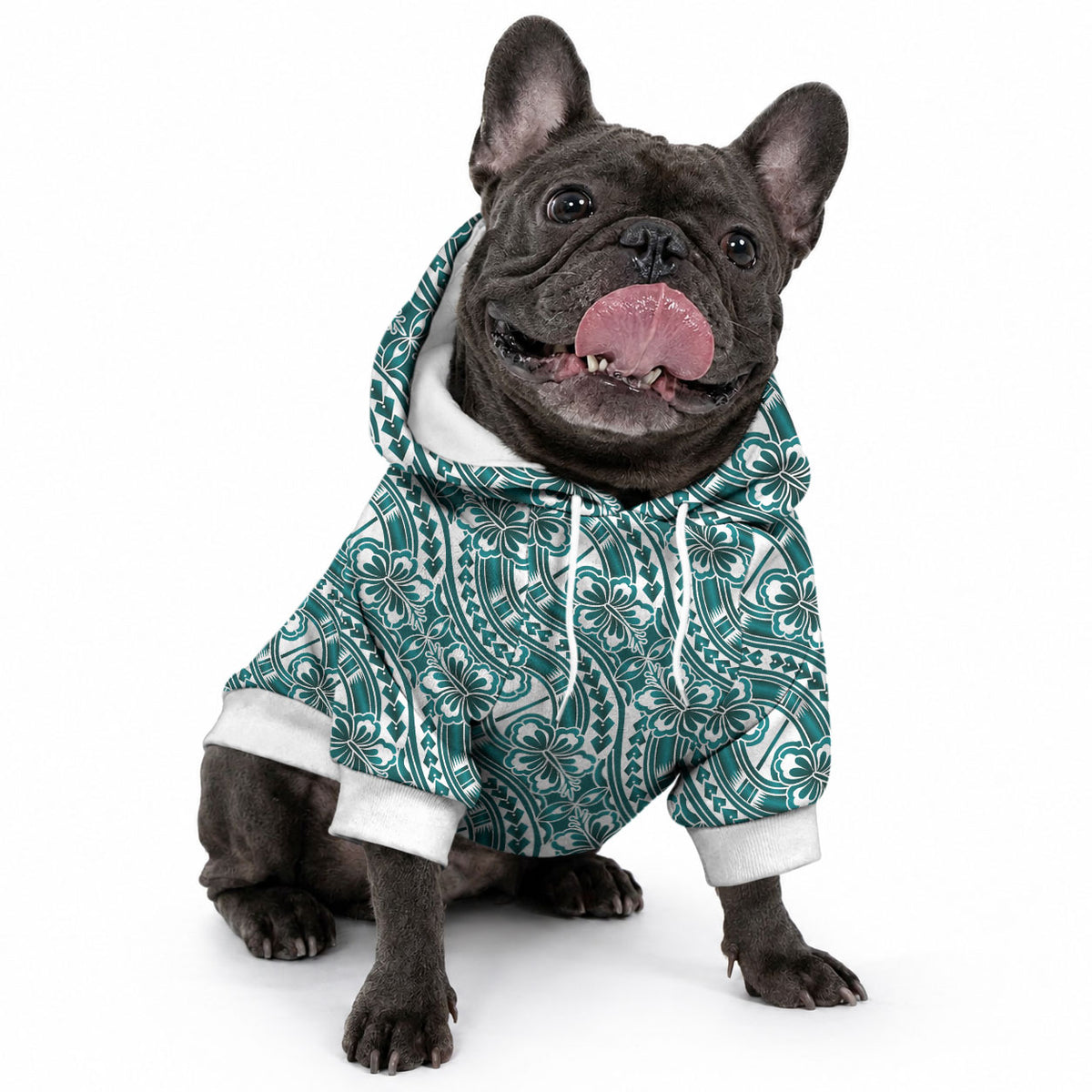 Hibiscus Bloom Island Tribal Waves Pet Hoodie Teal Polynesian Pattern LT01 - Polynesian Pride
