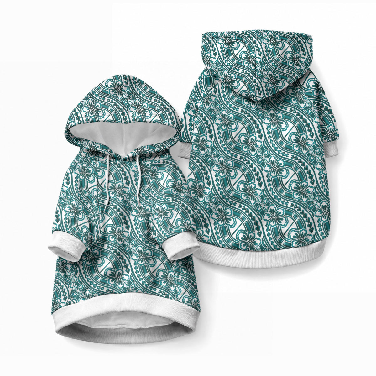 Hibiscus Bloom Island Tribal Waves Pet Hoodie Teal Polynesian Pattern LT01 Pullover Teal - Polynesian Pride