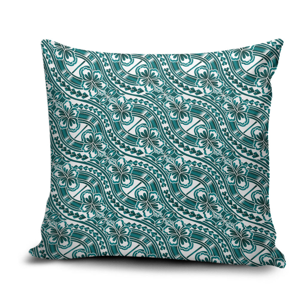 Hibiscus Bloom Island Tribal Waves Pillow Cover Teal Polynesian Pattern LT01 Teal - Polynesian Pride