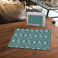 Hibiscus Bloom Island Tribal Waves Puzzle Teal Polynesian Pattern LT01 - Polynesian Pride
