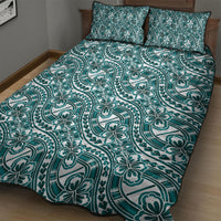 Hibiscus Bloom Island Tribal Waves Quilt Bed Set Teal Polynesian Pattern LT01 - Polynesian Pride
