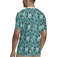 Hibiscus Bloom Island Tribal Waves Rugby Jersey Teal Polynesian Pattern LT01 - Polynesian Pride