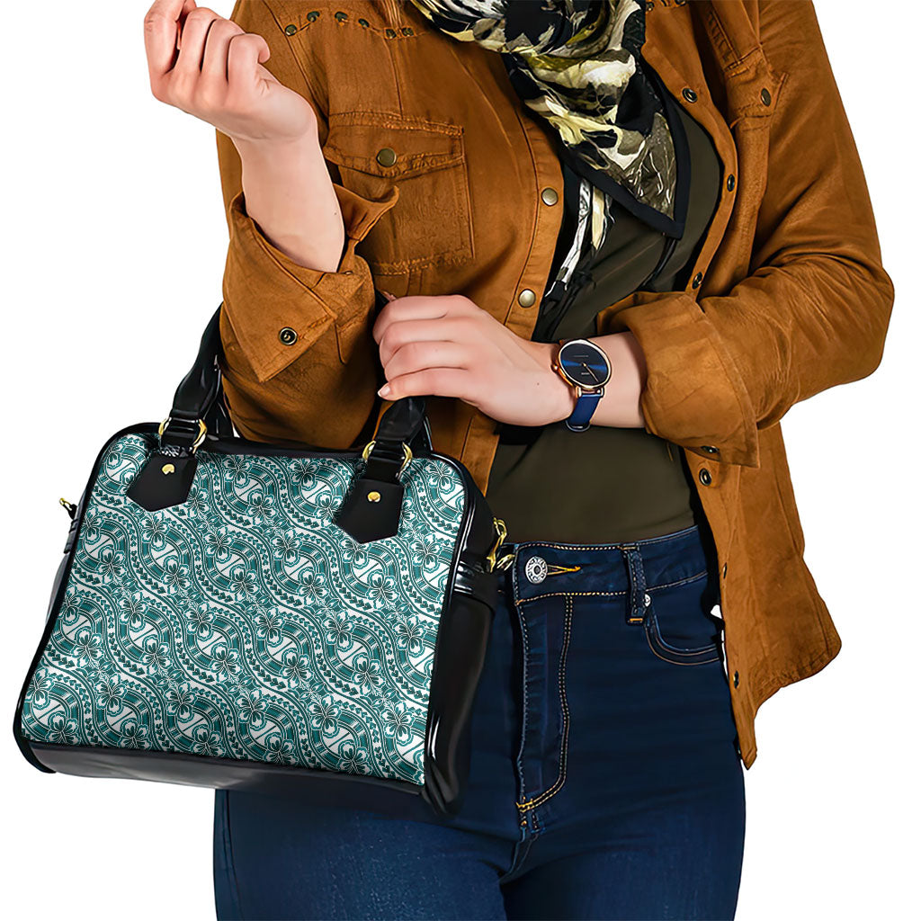 Hibiscus Bloom Island Tribal Waves Shoulder Handbag Teal Polynesian Pattern LT01 - Polynesian Pride